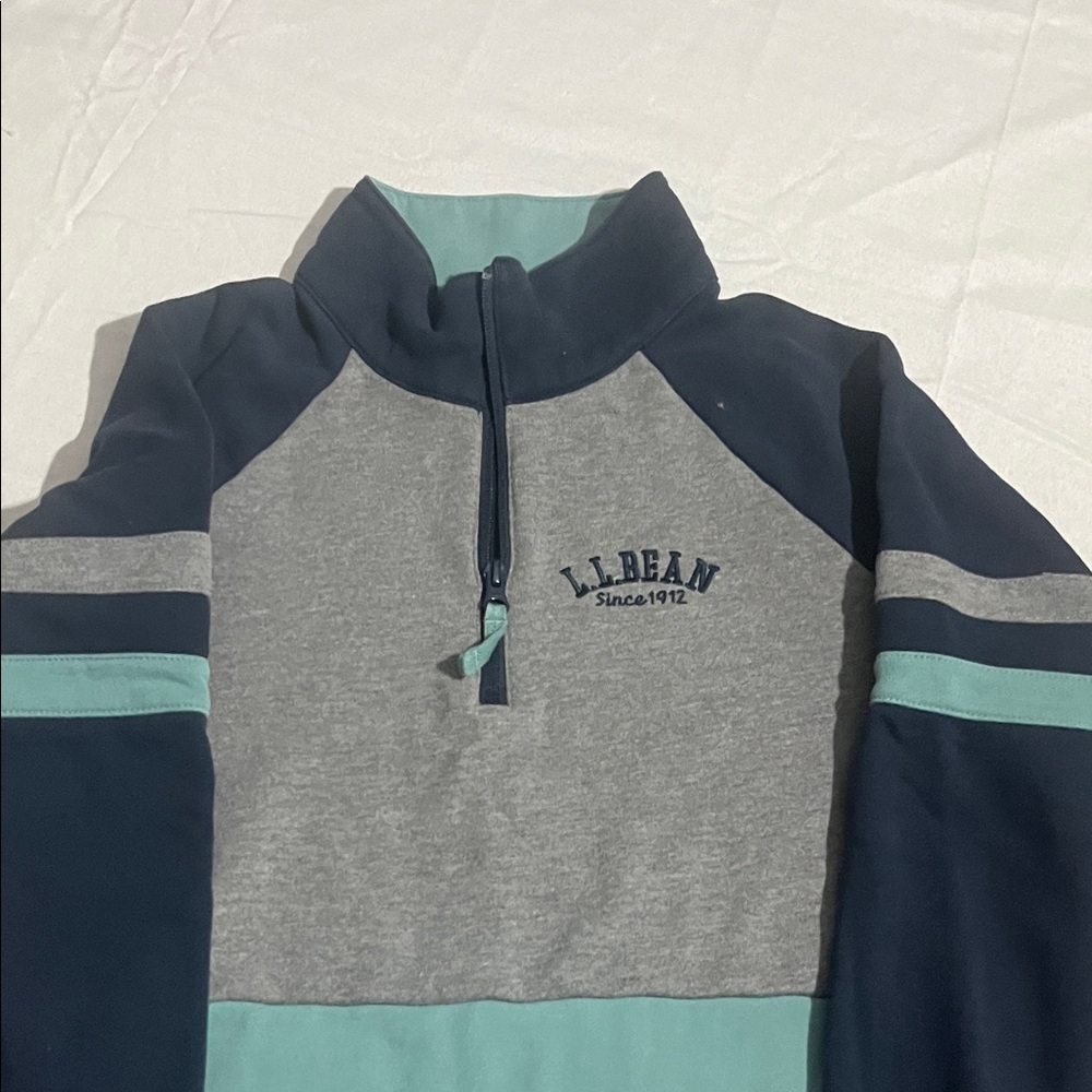 L.L. Bean Men's Blue and Gray Zip-Up Sweater - Picture 3 of 4